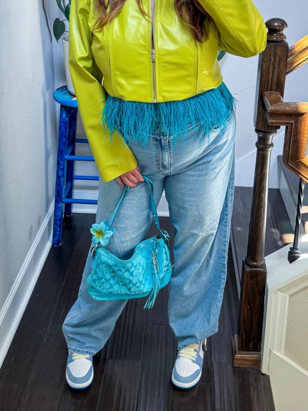 🦋HTF Coach Y2K Soho East West Turquoise Jacquard Suede Demi Shoulder Bag 9363🦋